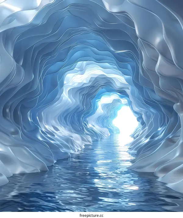 Underwater Ice Cave with Glowing Blue Water