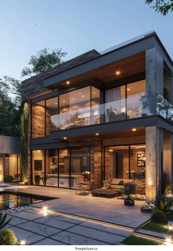 Modern Luxury Home Exterior Design Evening Scene