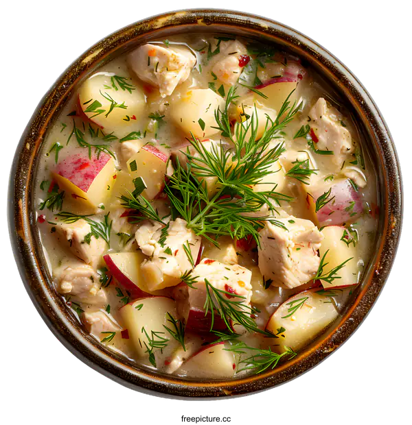 [Transparent Background PNG]Chicken and Potato Stew with Dill Garnish