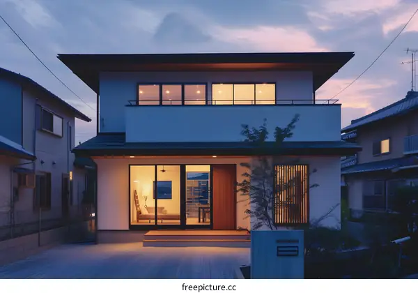 Modern Japanese Style Home Exterior With White Wall And Wood Accents