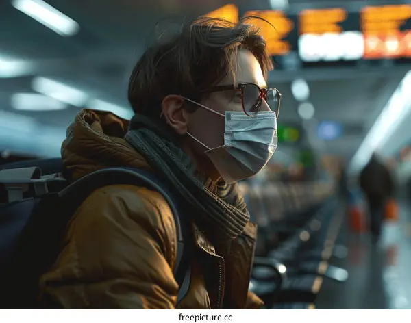 Man wearing a mask in an airport