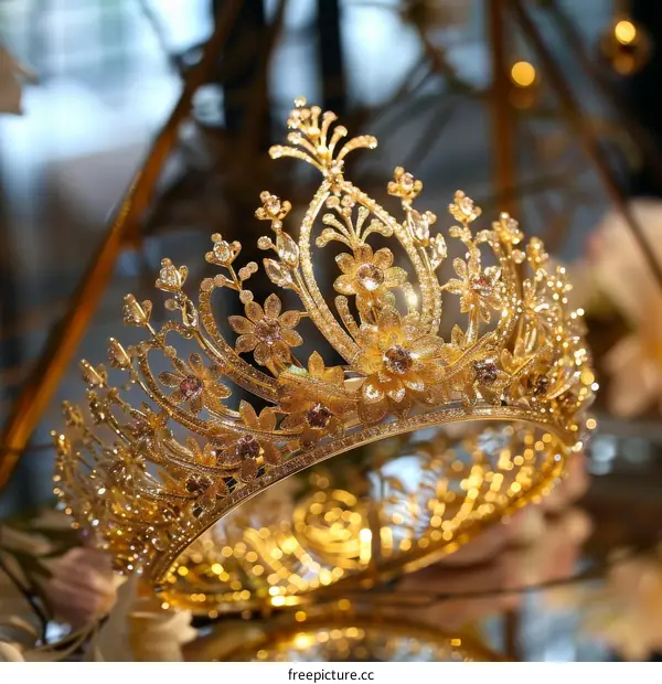 Exquisite and Luxurious Gold Wedding Crown