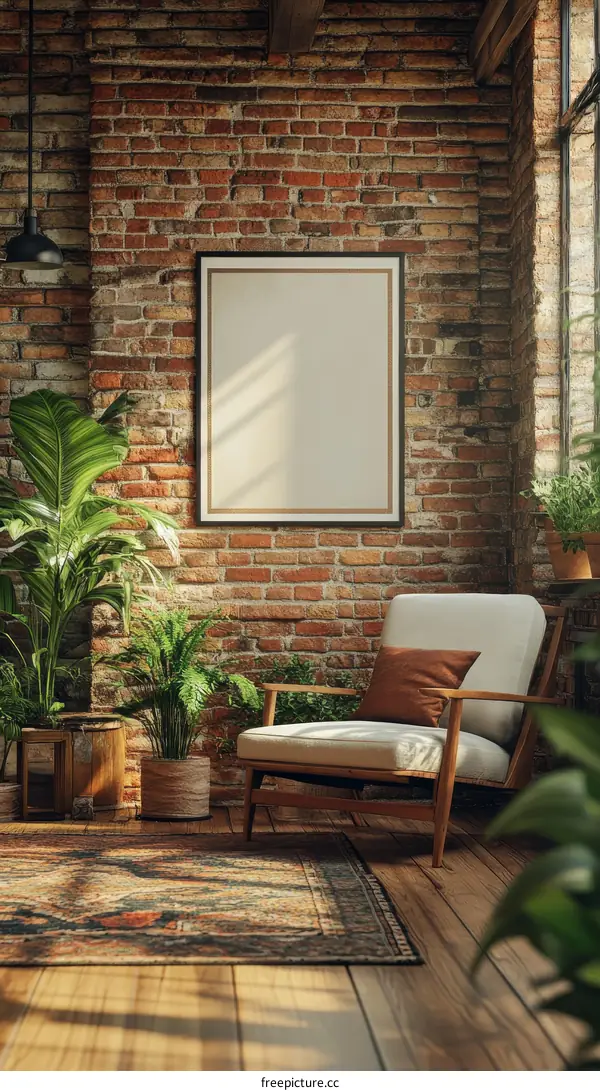 Rustic Interior with Empty Frame and Chair