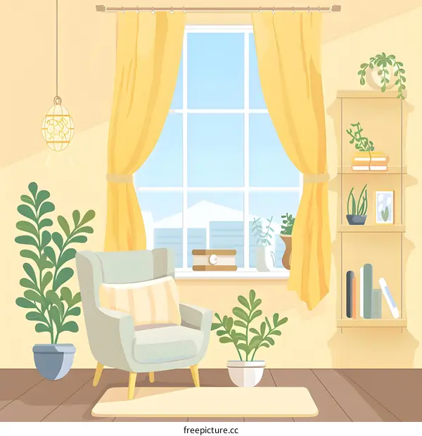 Cozy Living Room with Window and Plants
