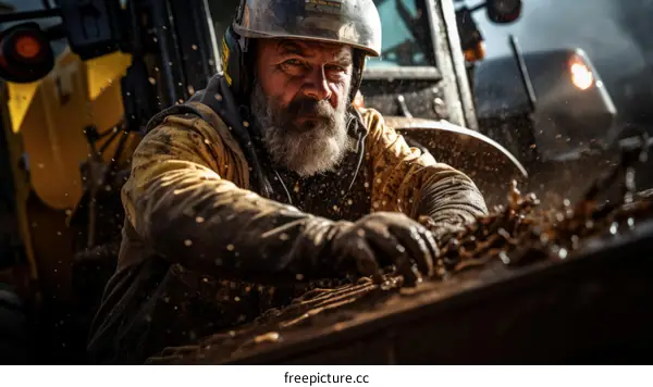 Portrait of a male construction worker covered in mud