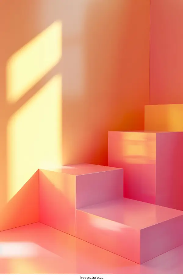 Pink and yellow 3D podiums on a gradient background