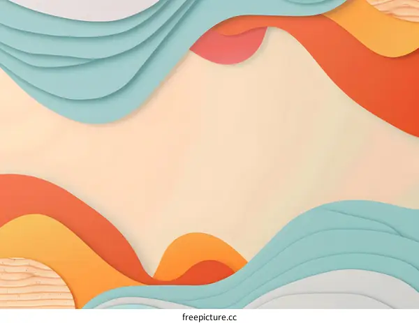 Abstract Papercut Background with Wavy Lines in Blue, Orange, and Yellow Colors