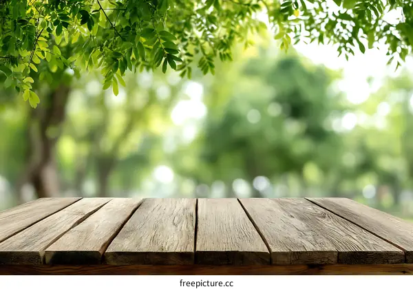 Wooden Table Top with Nature Background