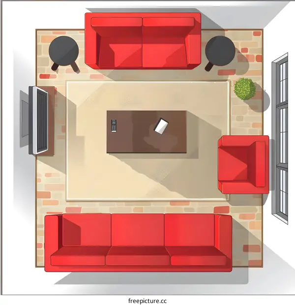 Top View Illustration of Living Room Furniture