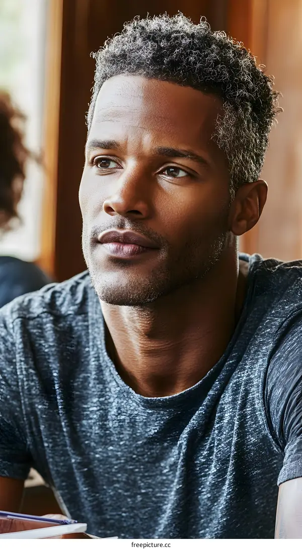 Close up Portrait of a Thoughtful African American Man