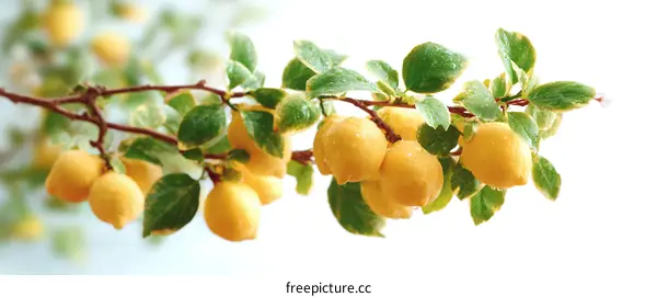 Fresh Lemons on Branch with Green Leaves