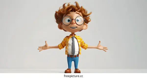 3D illustration of a boy wearing glasses