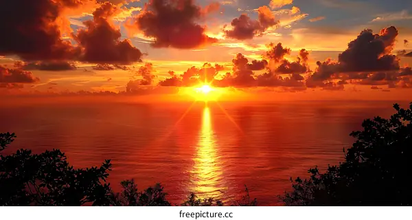 The sun setting over the ocean