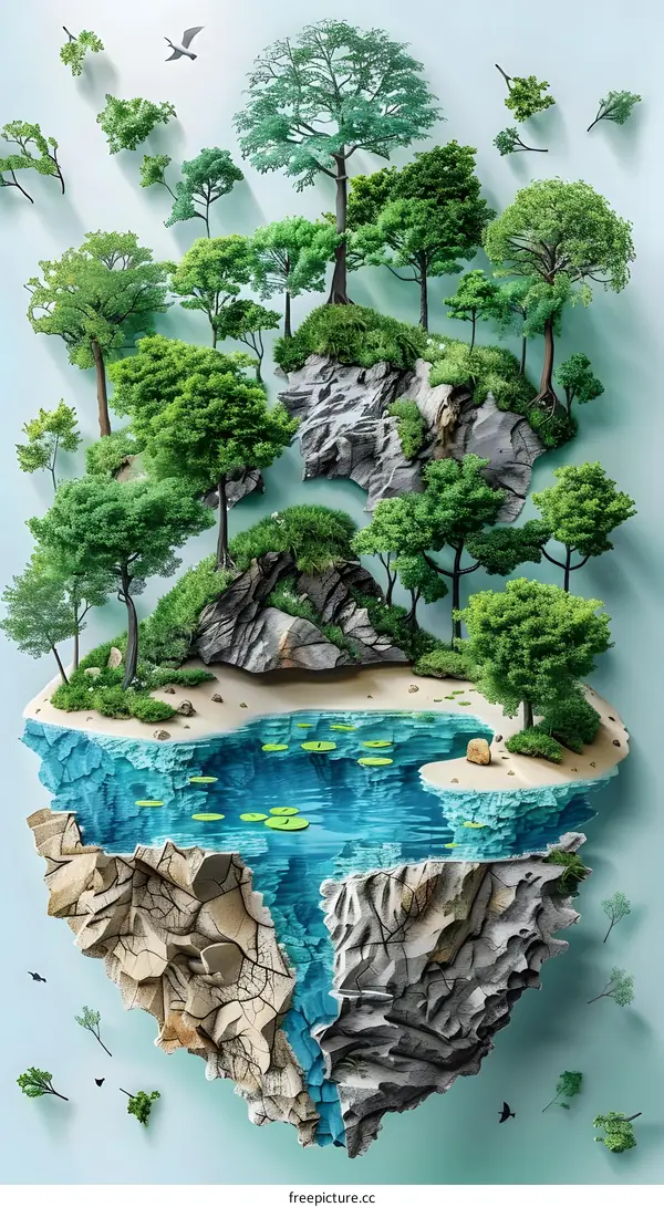 Floating Island with Trees and a Lake