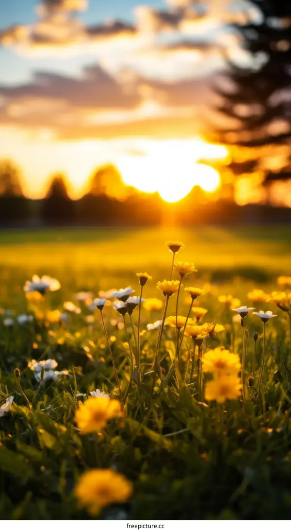 Field of Daisies at Sunset