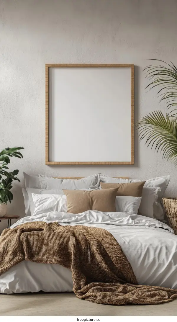 Empty Frame in a Cozy Bedroom Interior Design