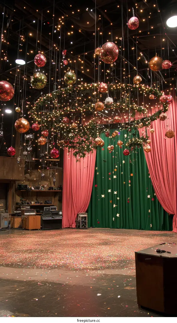 Christmas Decorated Stage Area with Confetti