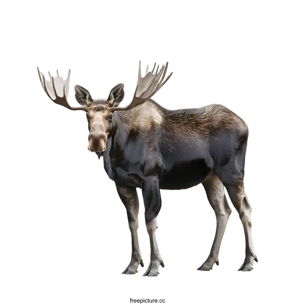 [Transparent Background PNG]Moose with Large Antlers Standing on a White Background