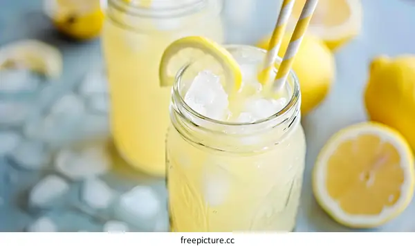 Refreshing Lemonade with Ice and Lemon Slices