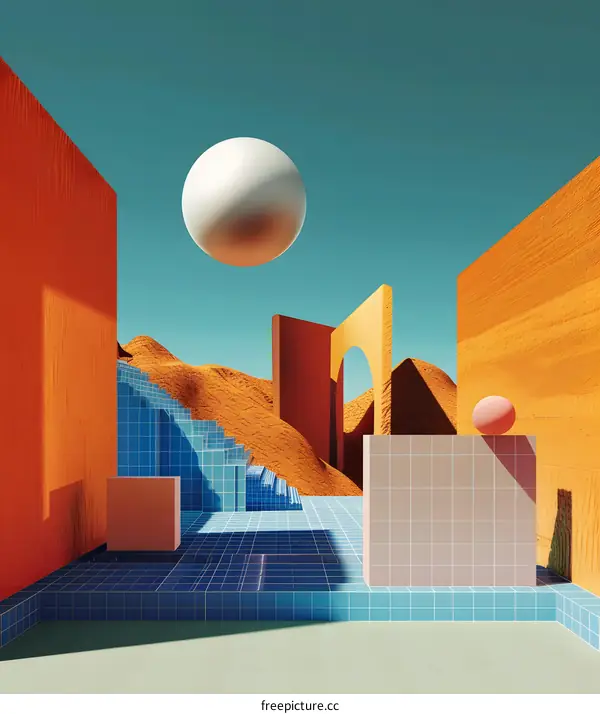 Abstract 3D Geometric Shapes in a Desert Landscape