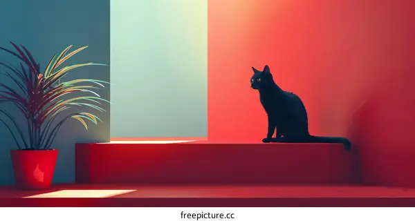 Black Cat in a Contemporary Interior