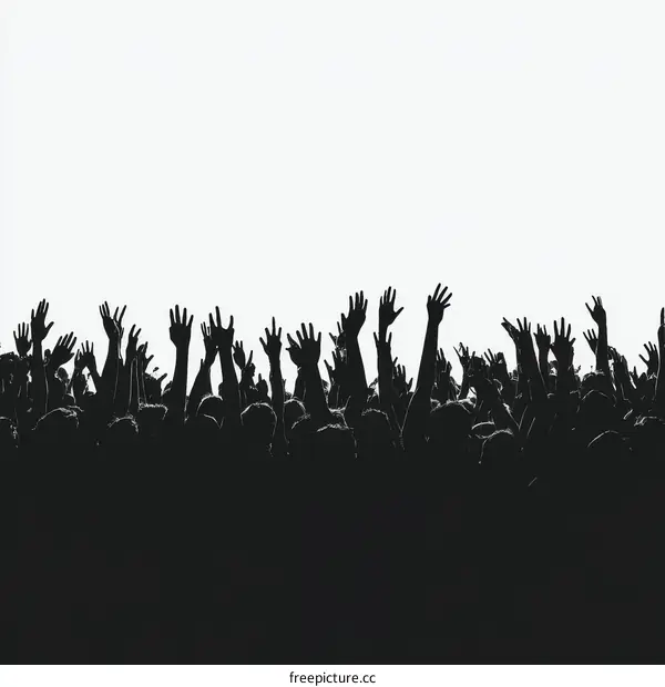 Crowd Silhouettes with Hands Raised at a Concert