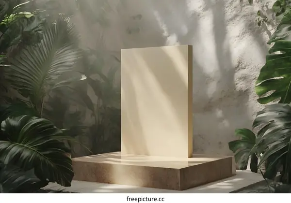 Minimalist Product Display Platform Mockup With Tropical Plants