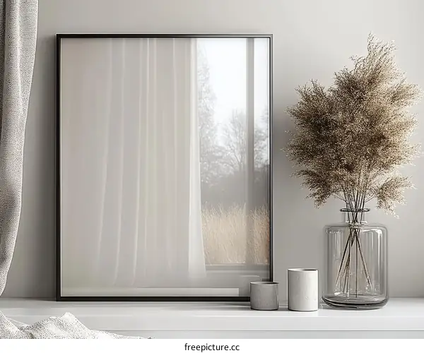 Modern Minimalist Wall Mirror Decorated with Dried Flowers