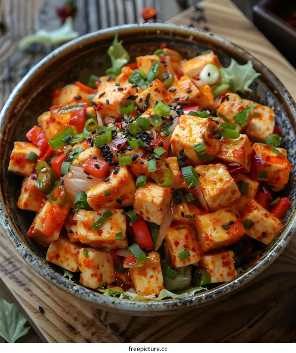 Spicy Tofu Salad with Sesame Seeds and Green Onions