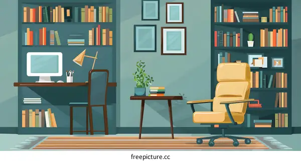 Home Office with Bookcase and Desk