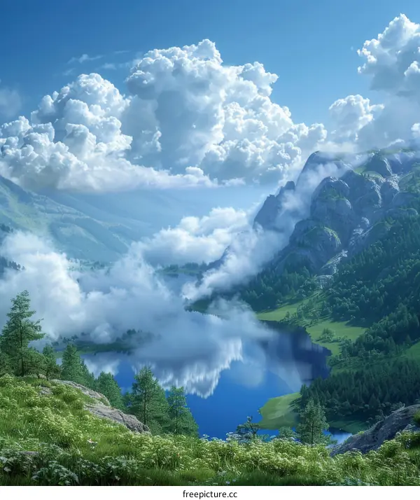 Mountain lake in the valley