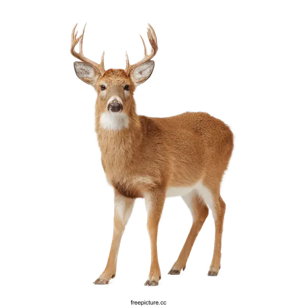[Transparent Background PNG]Single White-tailed Deer in Front of White Background