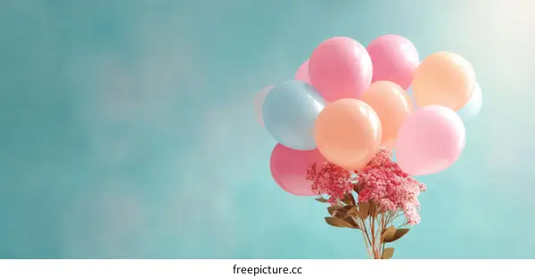 Pastel Balloons and Flowers Festive Background