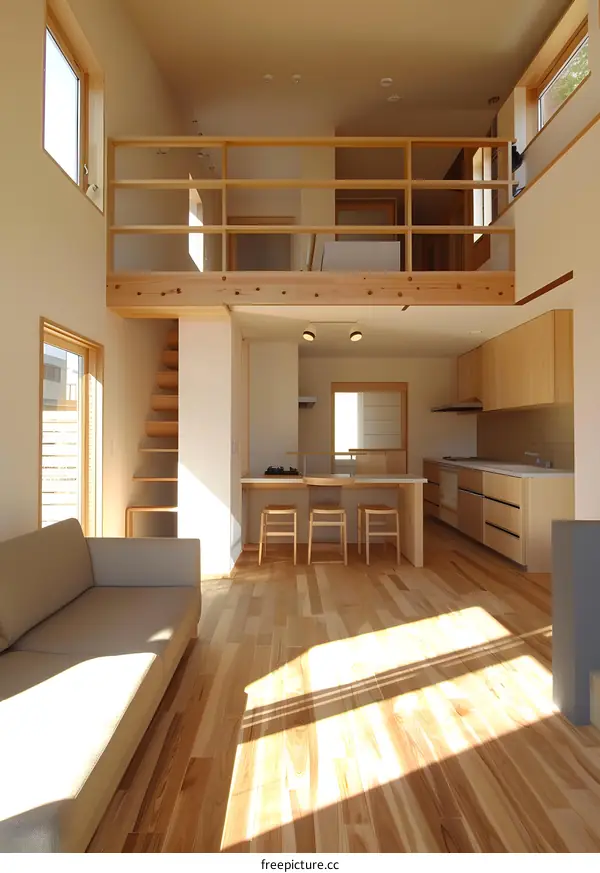 Modern Minimalist Loft Style Interior Design With Wooden Flooring