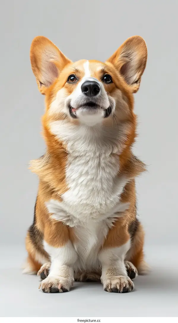 A cute corgi sitting on a white background