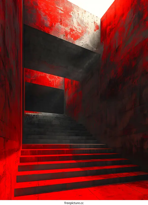 Red Concrete Staircase In Abstract Room