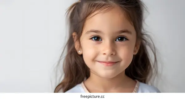 Portrait of a smiling girl with brown hair and eyes