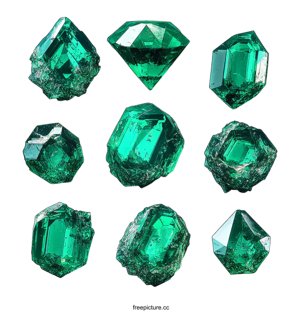 [Transparent Background PNG]Emerald Gems on White Background