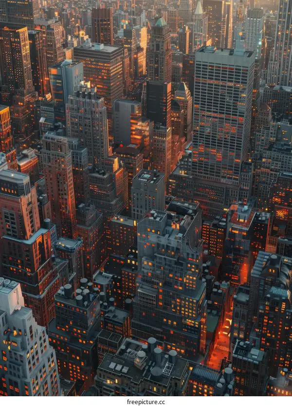 Cityscape at Twilight with Glowing Windows