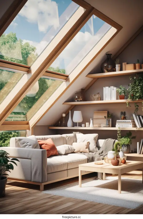 Bright and Airy Scandinavian Living Room with Skylights