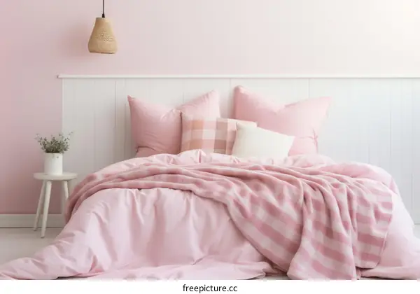 Simple and comfortable pink bedroom