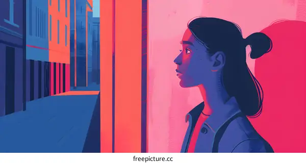 Woman Looking Out Window in City