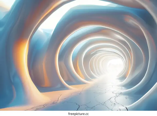 Futuristic Tunnel with Glowing Rings and Ice Floor