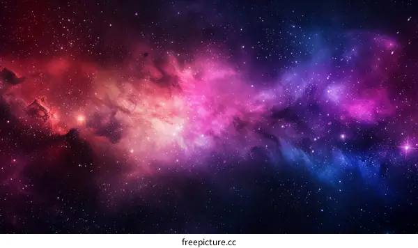 Interstellar space with colorful glowing nebulae and stars