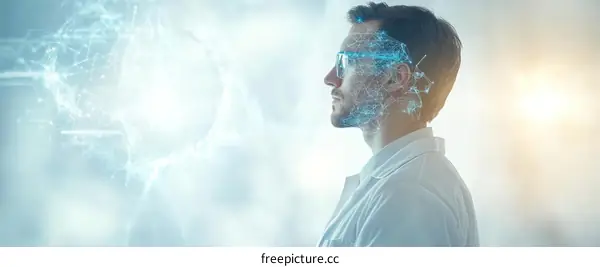 Future Technology Concept Art of Man with Augmented Reality Glasses