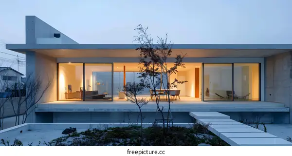 Modern Minimalist Concrete House with Patio and Garden