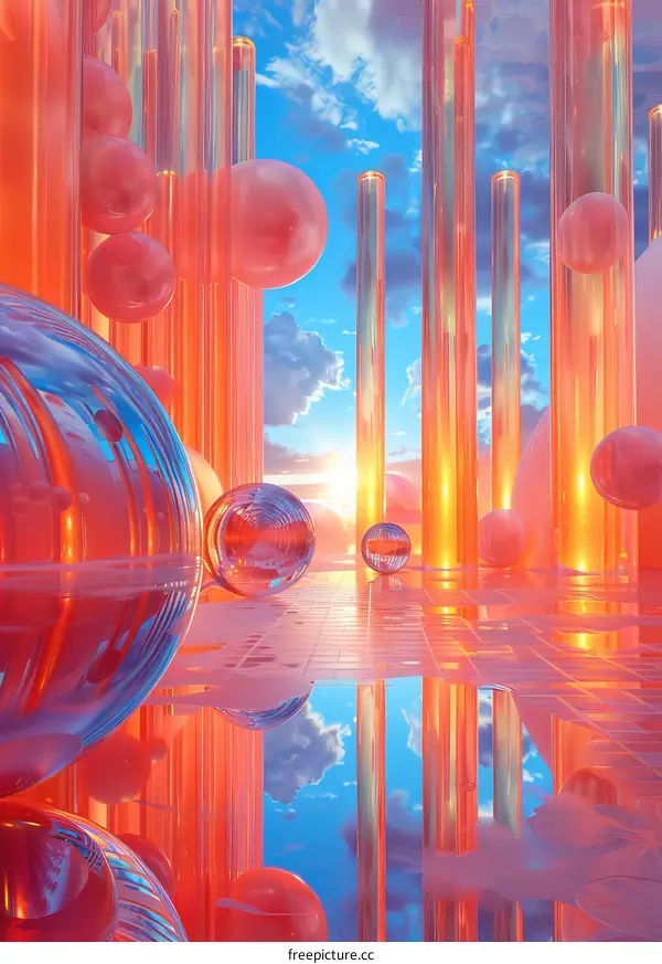 Futuristic City with Glass Spheres