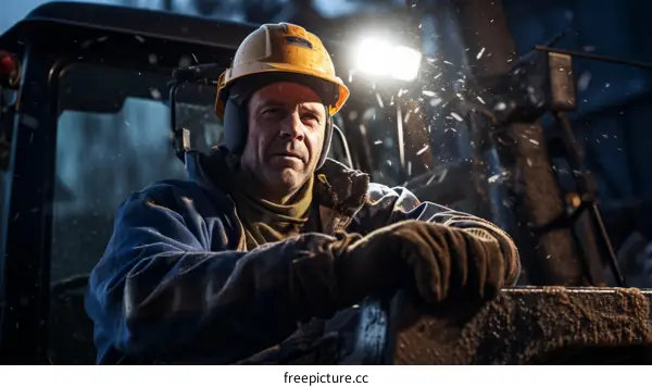 Portrait of a male construction worker wearing a hard hat and safety gear