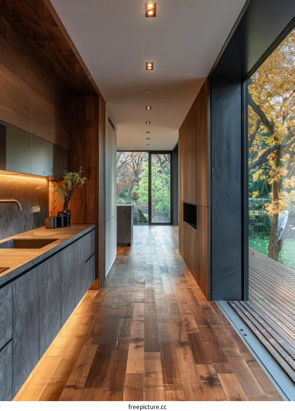 Impressive Modern Wooden Interior Design with Floor to Ceiling Glass Windows