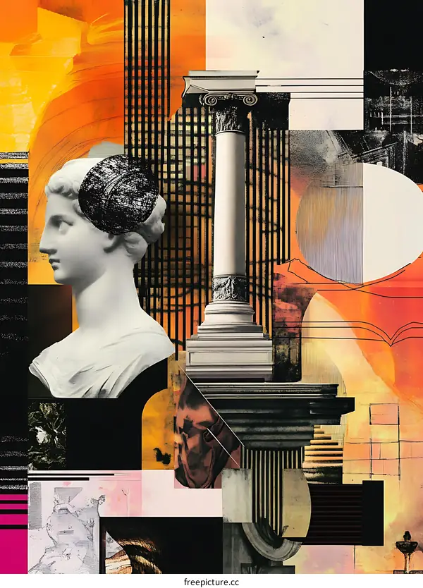 Abstract Collage with Roman Architecture and a Classical Sculpture